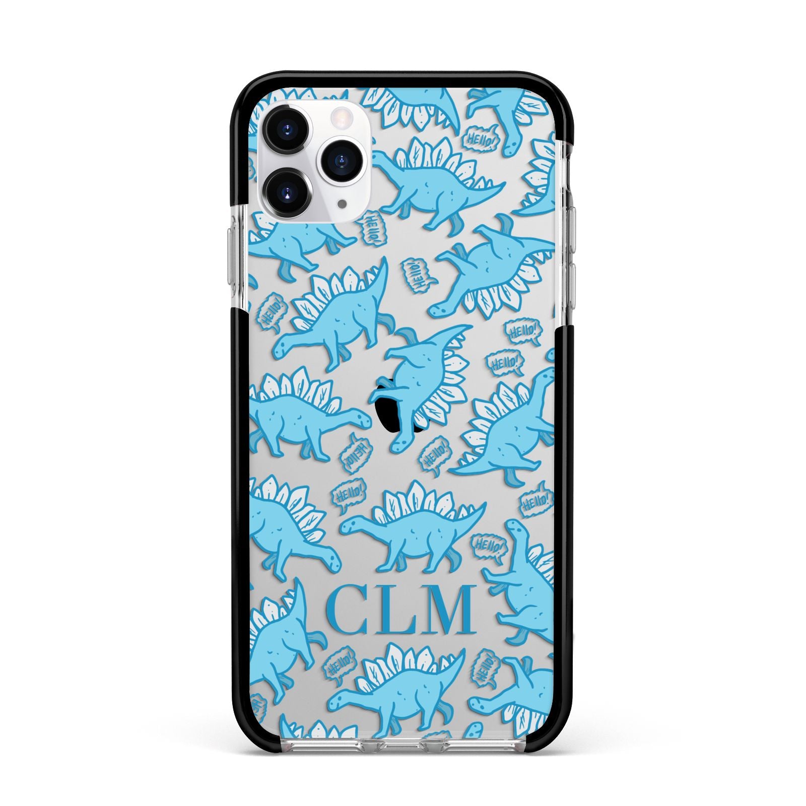 Personalised Dinosaur Initials Apple iPhone 11 Pro Max in Silver with Black Impact Case