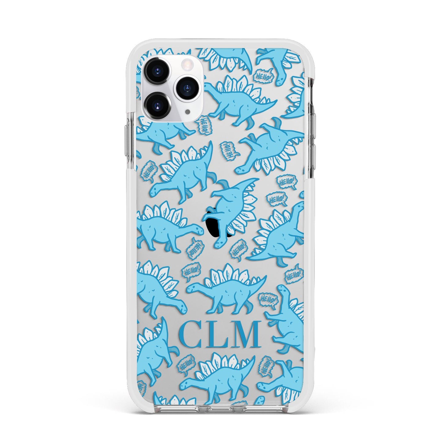 Personalised Dinosaur Initials Apple iPhone 11 Pro Max in Silver with White Impact Case