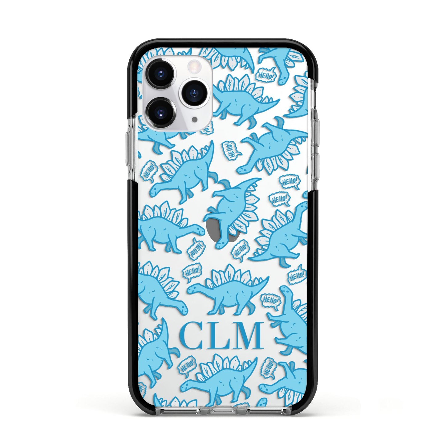 Personalised Dinosaur Initials Apple iPhone 11 Pro in Silver with Black Impact Case