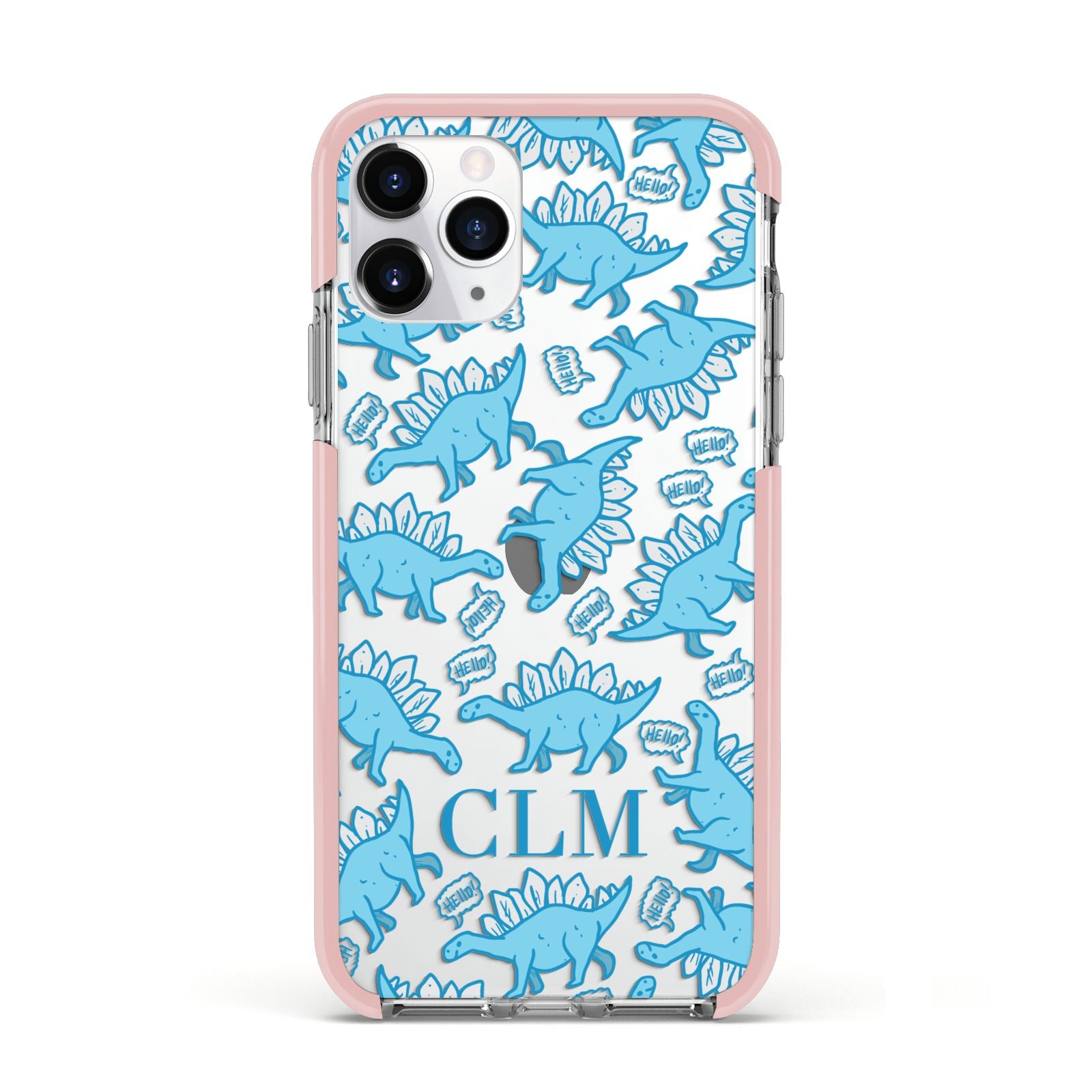 Personalised Dinosaur Initials Apple iPhone 11 Pro in Silver with Pink Impact Case
