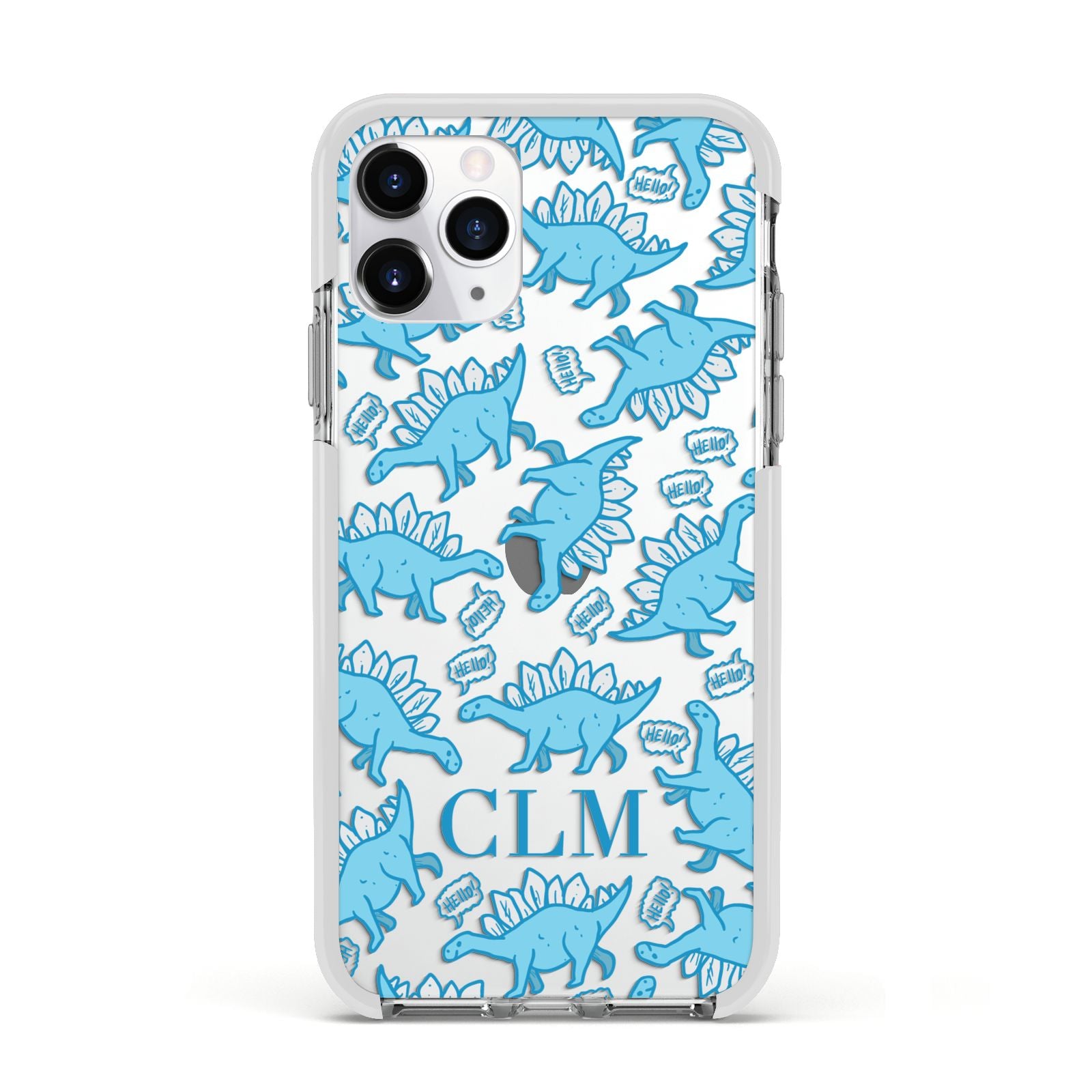 Personalised Dinosaur Initials Apple iPhone 11 Pro in Silver with White Impact Case
