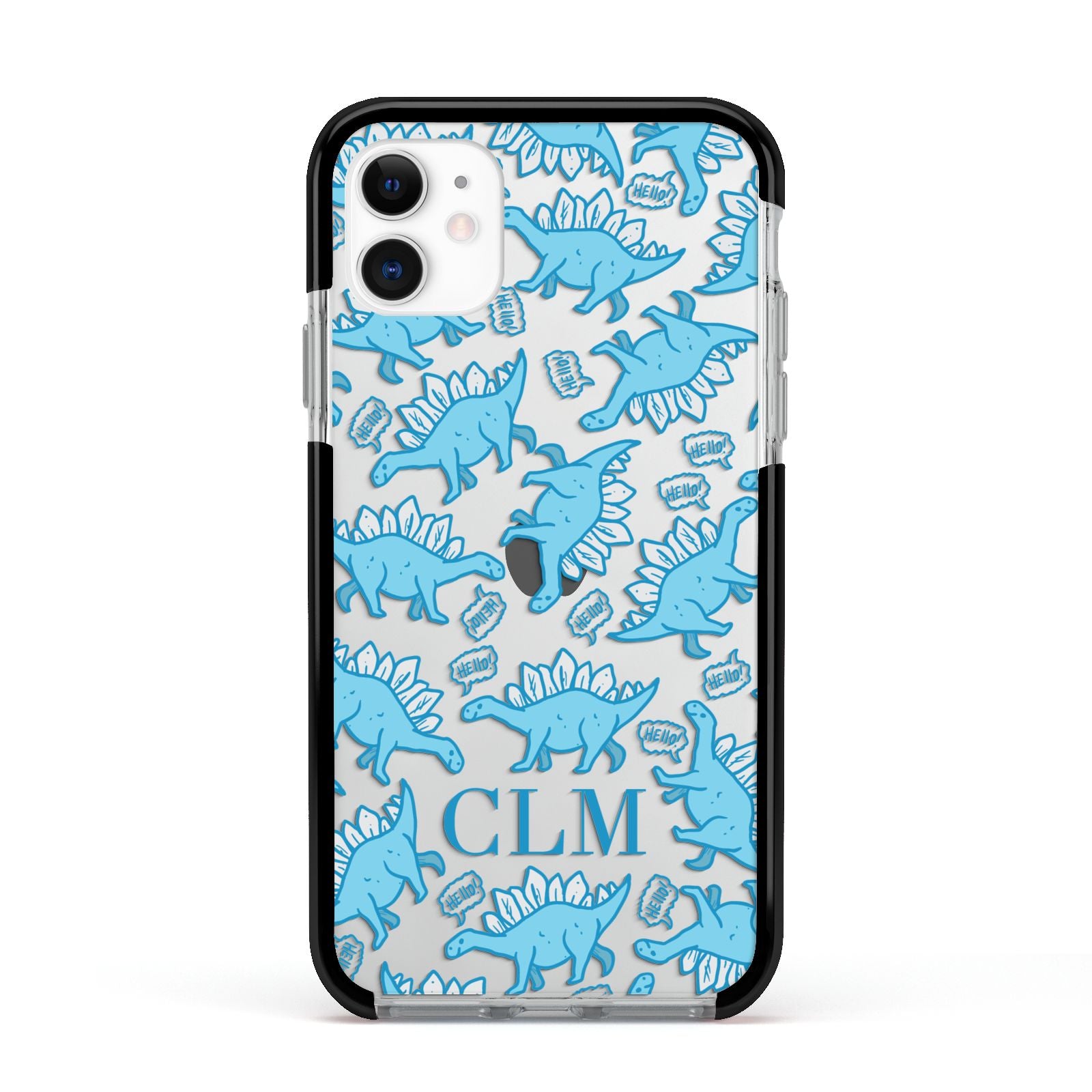 Personalised Dinosaur Initials Apple iPhone 11 in White with Black Impact Case
