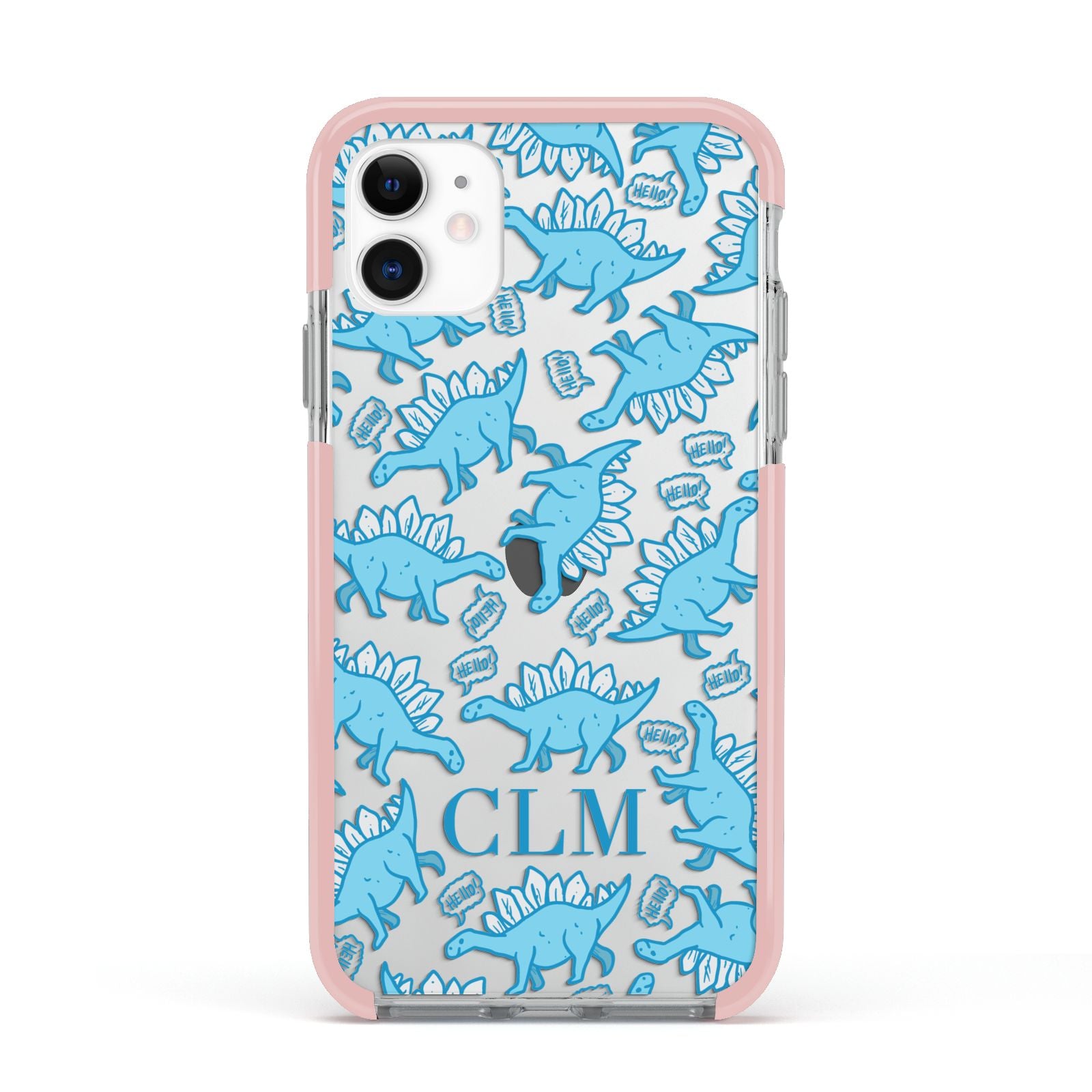 Personalised Dinosaur Initials Apple iPhone 11 in White with Pink Impact Case