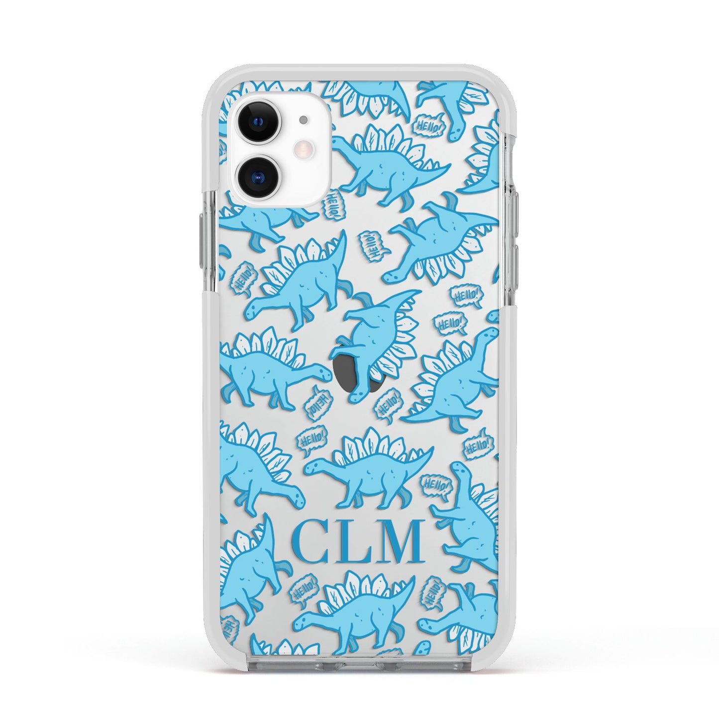 Personalised Dinosaur Initials Apple iPhone 11 in White with White Impact Case