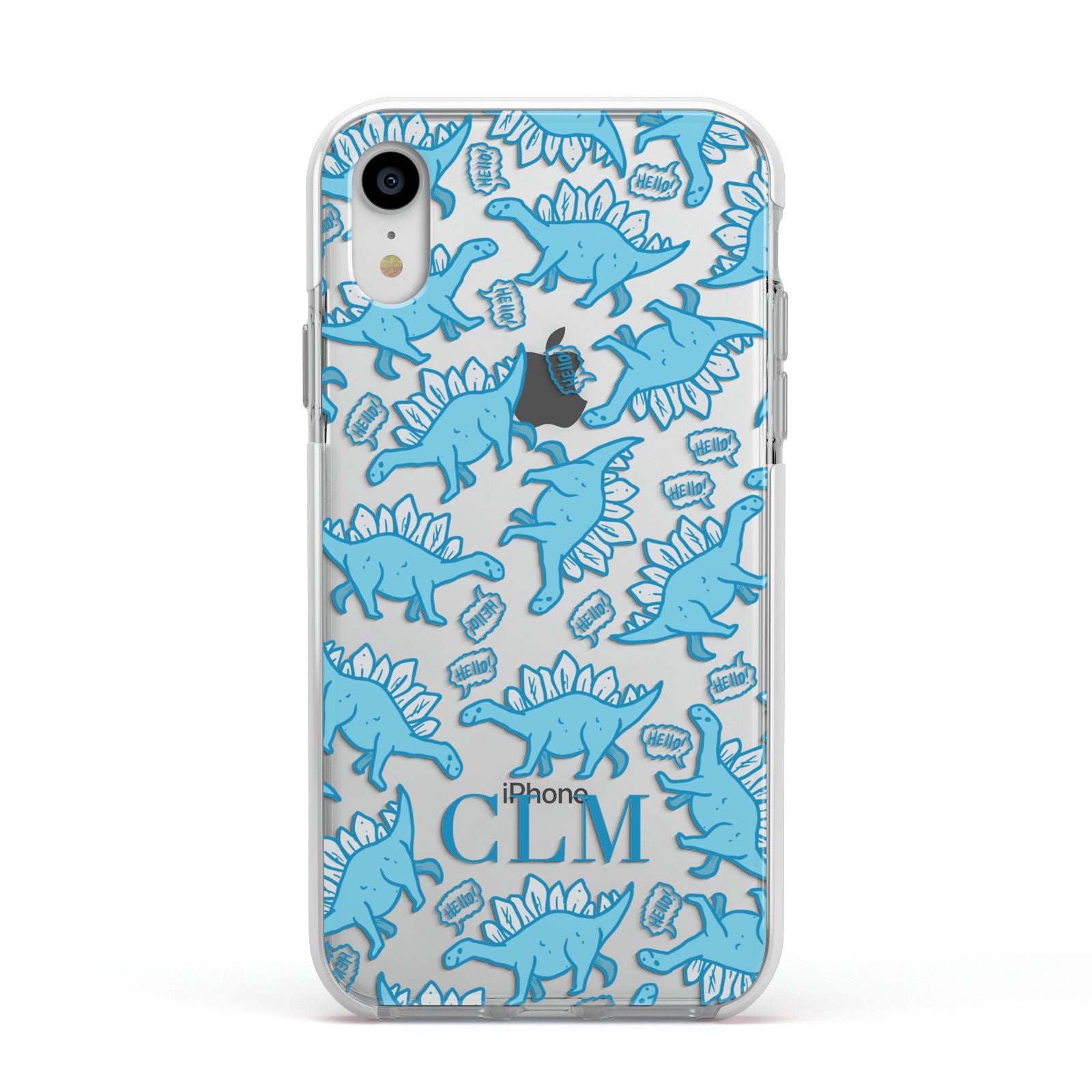 Personalised Dinosaur Initials Apple iPhone XR Impact Case White Edge on Silver Phone