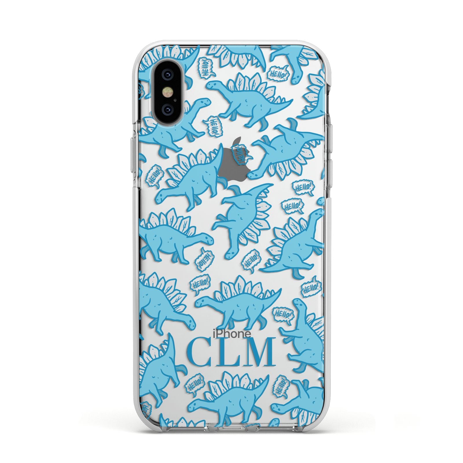 Personalised Dinosaur Initials Apple iPhone Xs Impact Case White Edge on Silver Phone