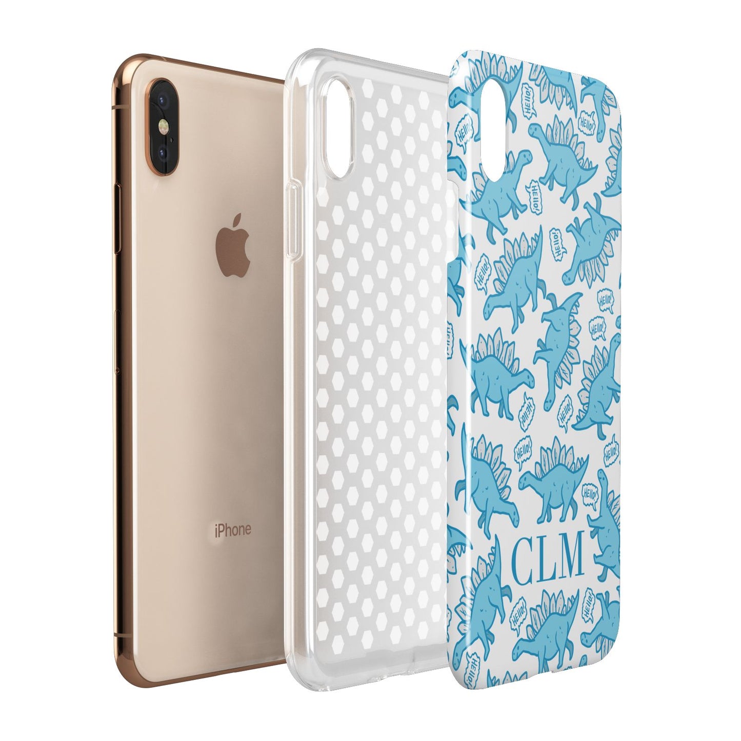 Personalised Dinosaur Initials Apple iPhone Xs Max 3D Tough Case Expanded View