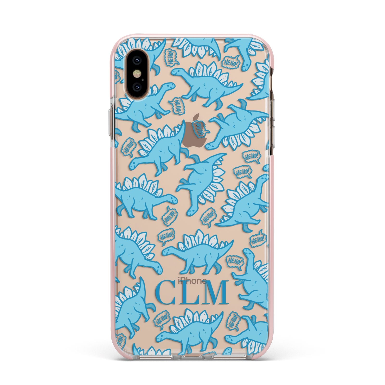 Personalised Dinosaur Initials Apple iPhone Xs Max Impact Case Pink Edge on Gold Phone