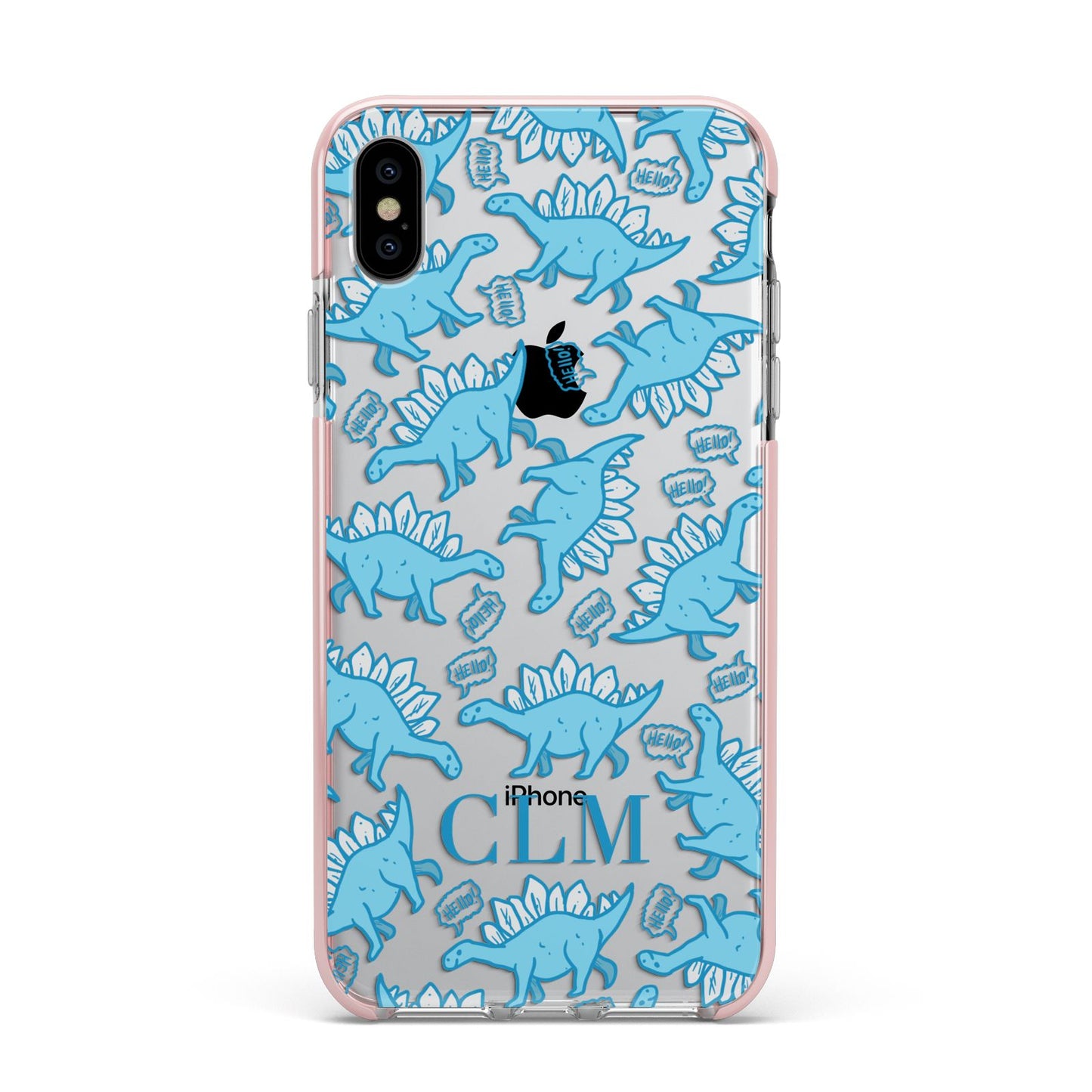 Personalised Dinosaur Initials Apple iPhone Xs Max Impact Case Pink Edge on Silver Phone