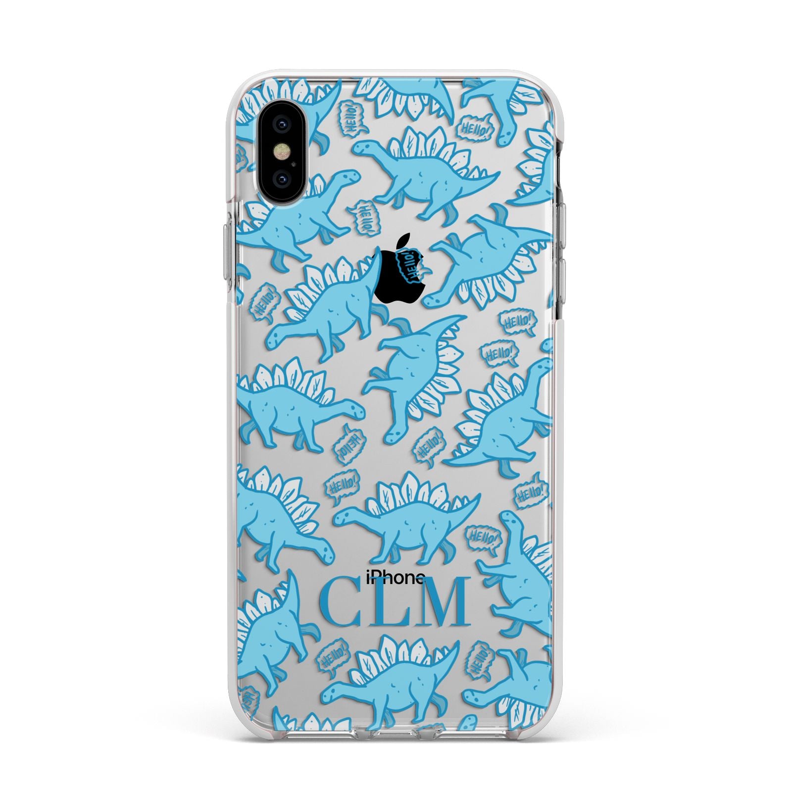 Personalised Dinosaur Initials Apple iPhone Xs Max Impact Case White Edge on Silver Phone