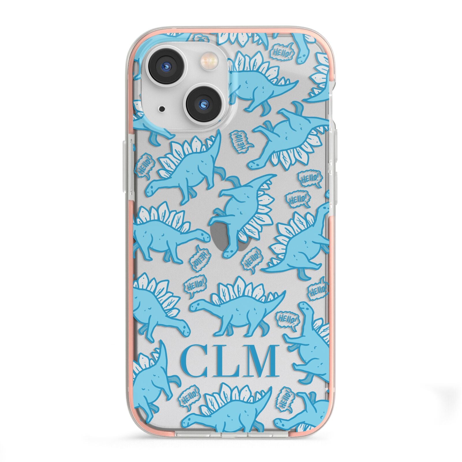 Personalised Dinosaur Initials iPhone 13 Mini TPU Impact Case with Pink Edges