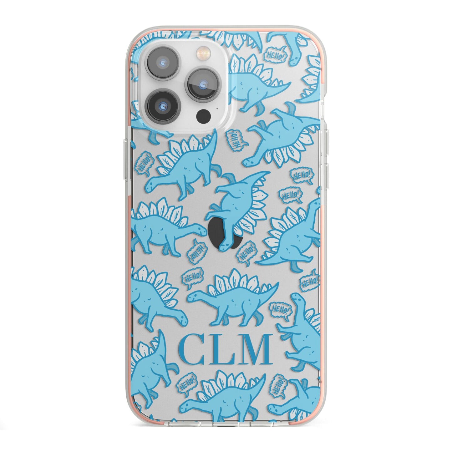Personalised Dinosaur Initials iPhone 13 Pro Max TPU Impact Case with Pink Edges