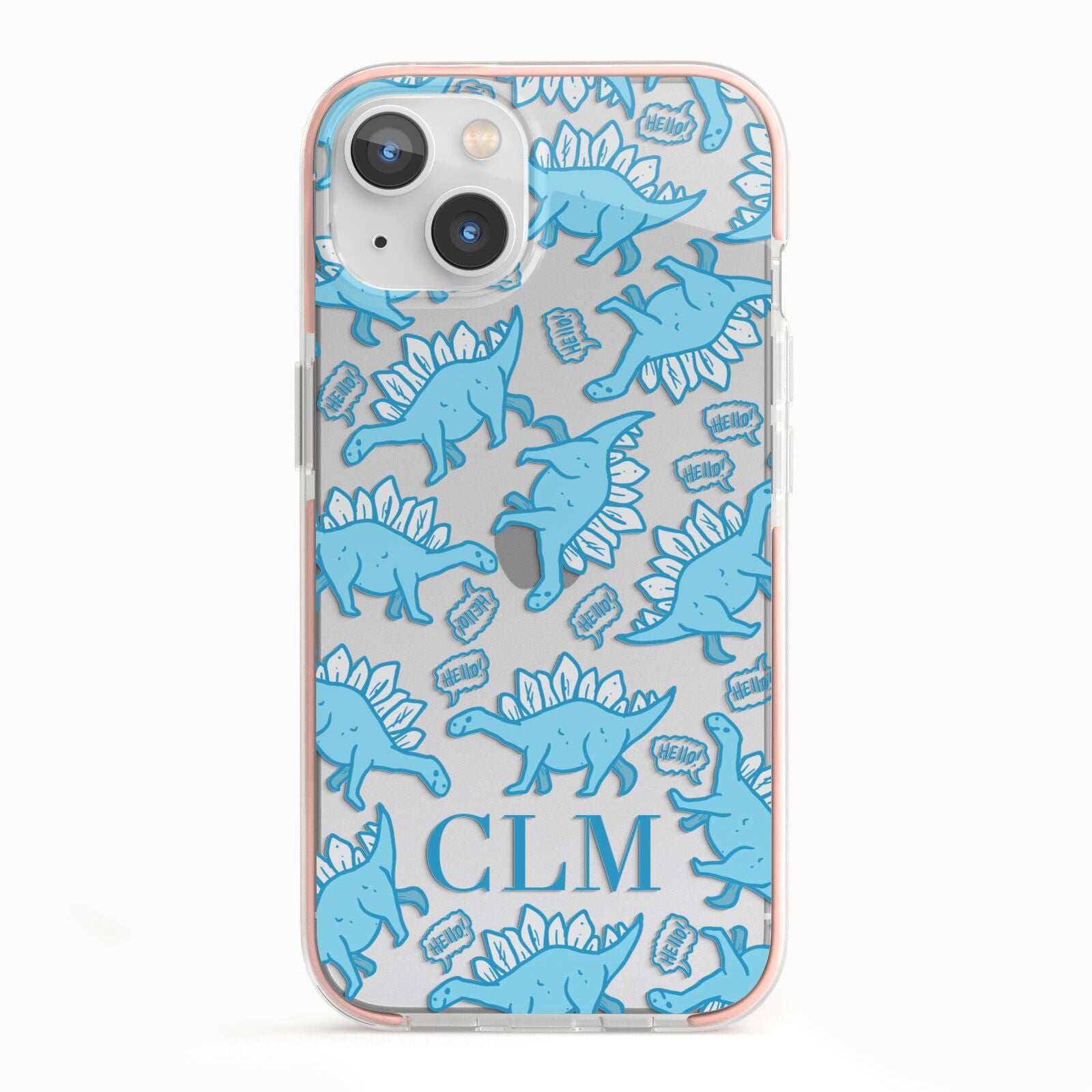 Personalised Dinosaur Initials iPhone 13 TPU Impact Case with Pink Edges