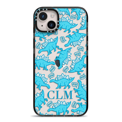 Personalised Dinosaur Initials iPhone 14 Plus Black Impact Case on Silver phone