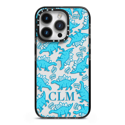 Personalised Dinosaur Initials iPhone 14 Pro Black Impact Case on Silver phone
