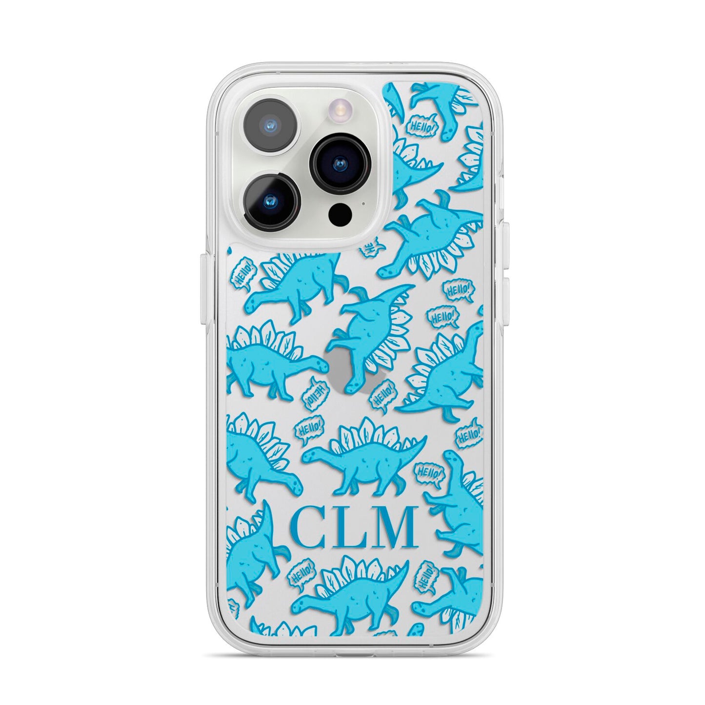 Personalised Dinosaur Initials iPhone 14 Pro Clear Tough Case Silver