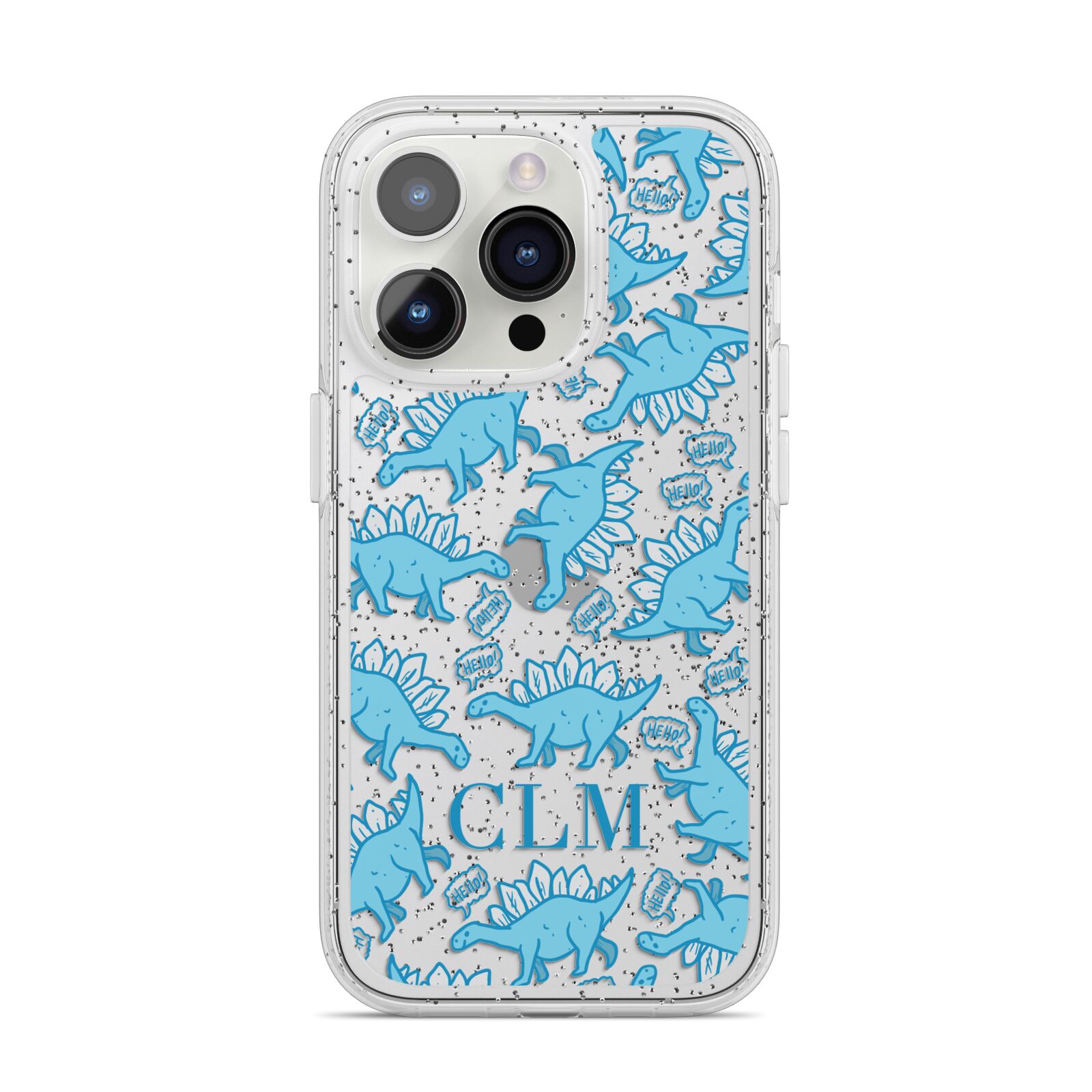 Personalised Dinosaur Initials iPhone 14 Pro Glitter Tough Case Silver