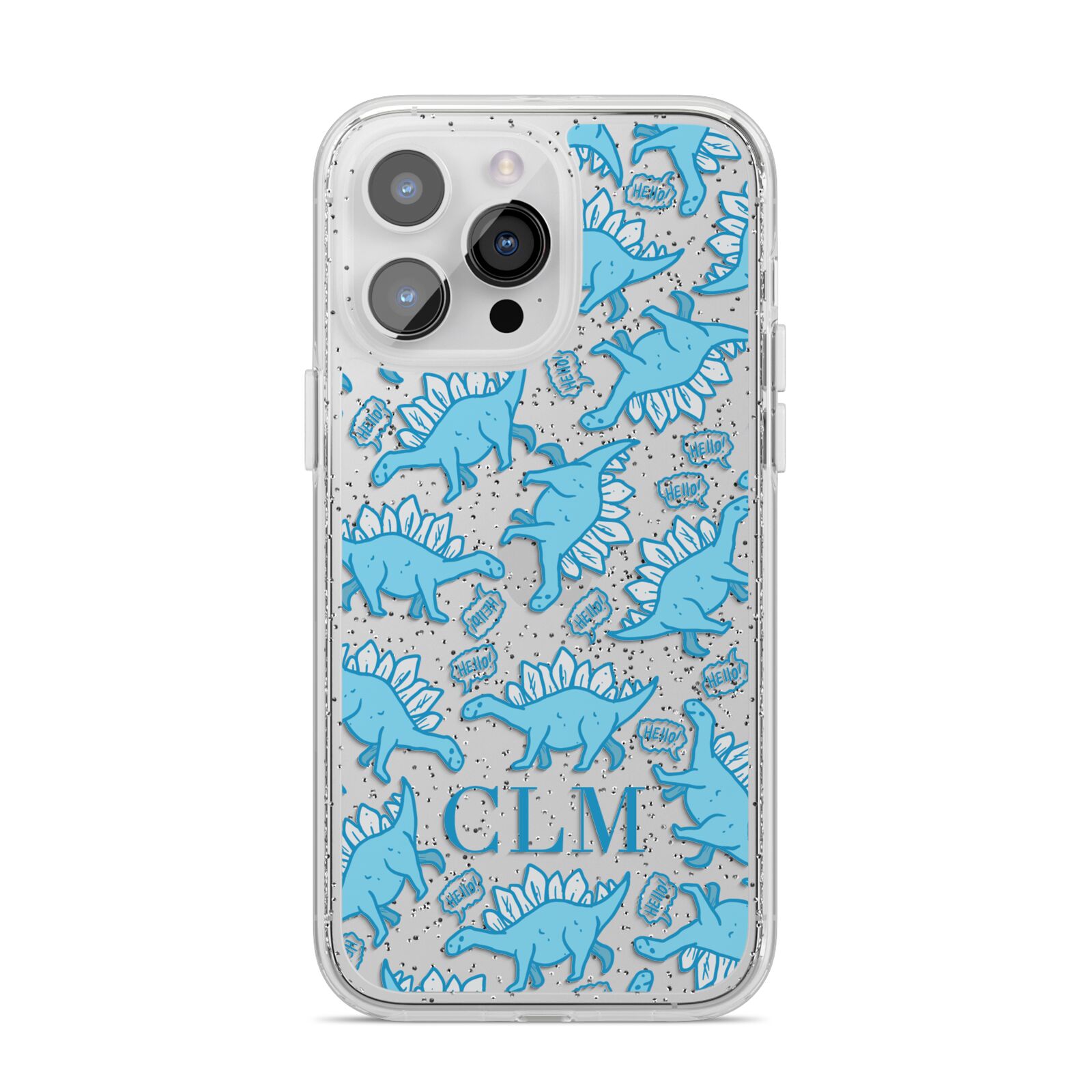 Personalised Dinosaur Initials iPhone 14 Pro Max Glitter Tough Case Silver