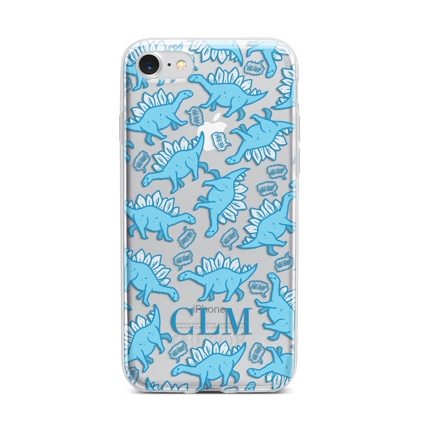 Personalised Dinosaur Initials iPhone 7 Bumper Case on Silver iPhone