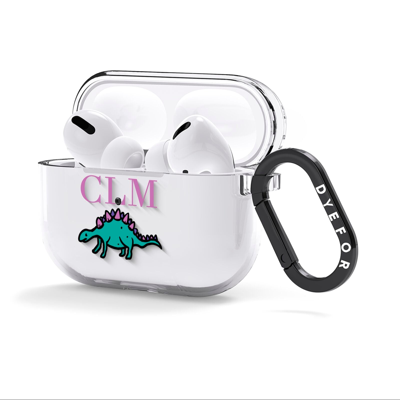 Personalised Dinosaur Monogrammed AirPods Clear Case 3rd Gen Side Image