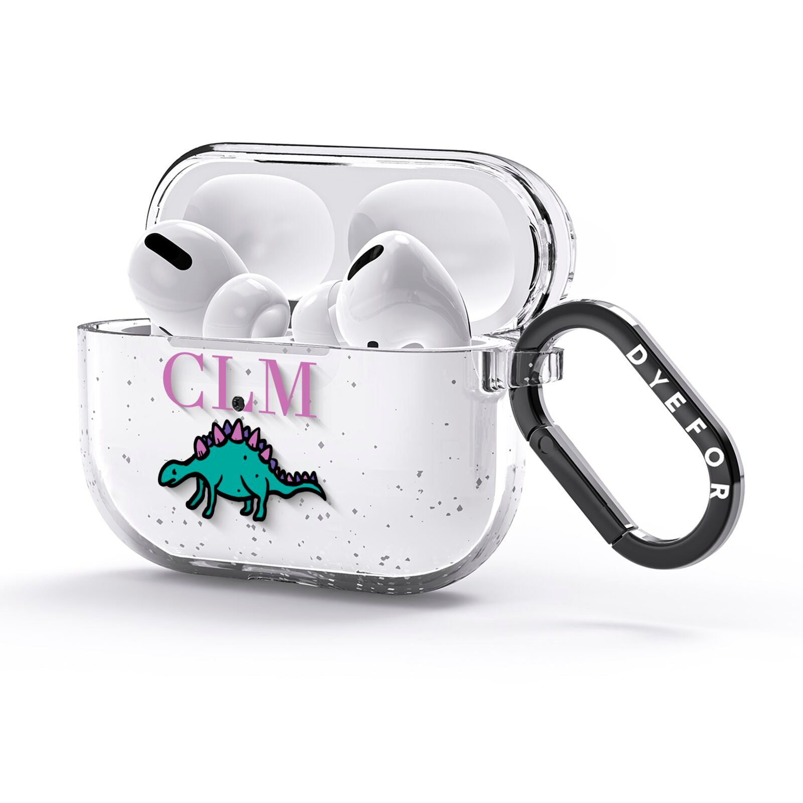 Personalised Dinosaur Monogrammed AirPods Glitter Case 3rd Gen Side Image