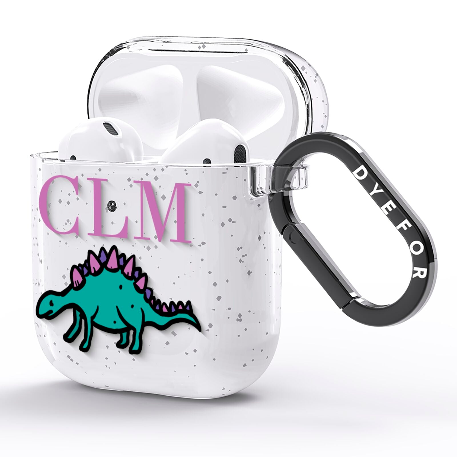 Personalised Dinosaur Monogrammed AirPods Glitter Case Side Image