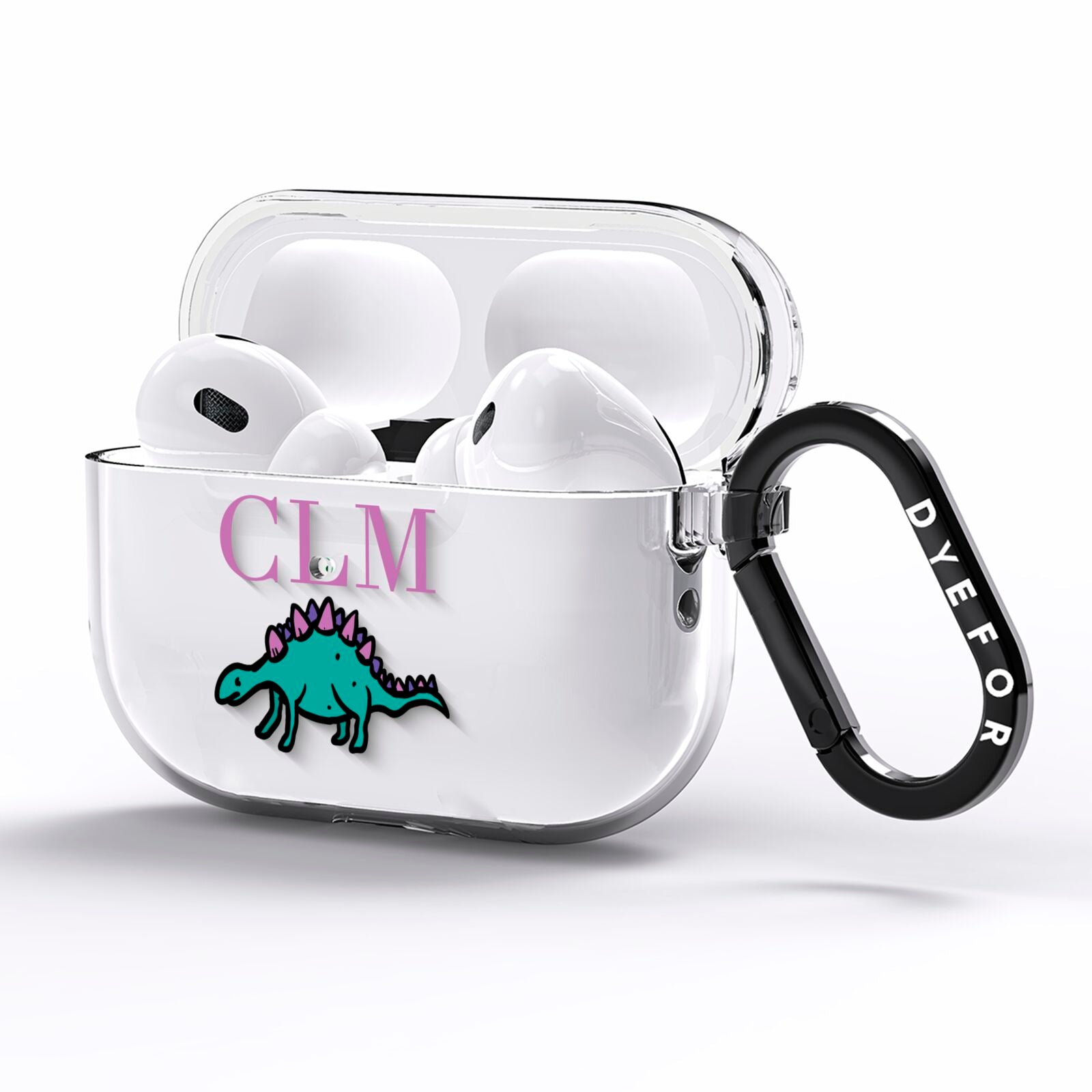 Personalised Dinosaur Monogrammed AirPods Pro Clear Case Side Image