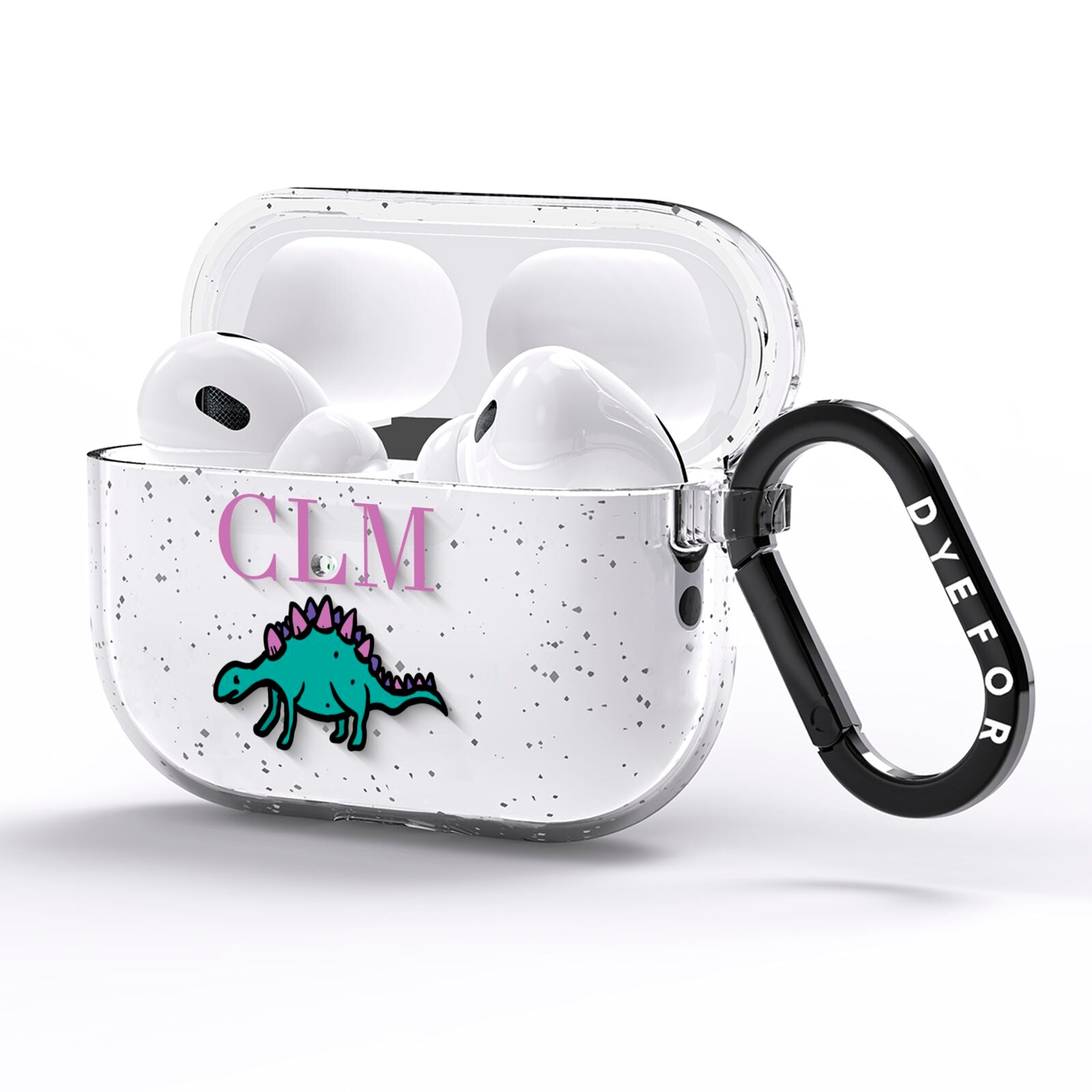 Personalised Dinosaur Monogrammed AirPods Pro Glitter Case Side Image