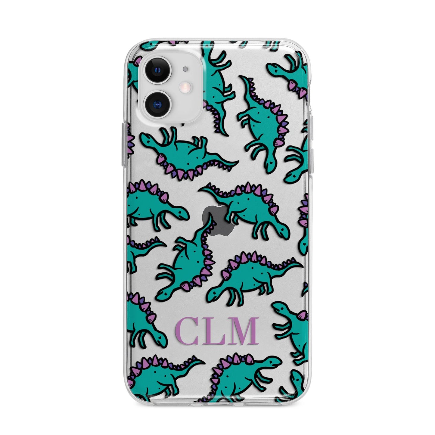 Personalised Dinosaur Monogrammed Apple iPhone 11 in White with Bumper Case