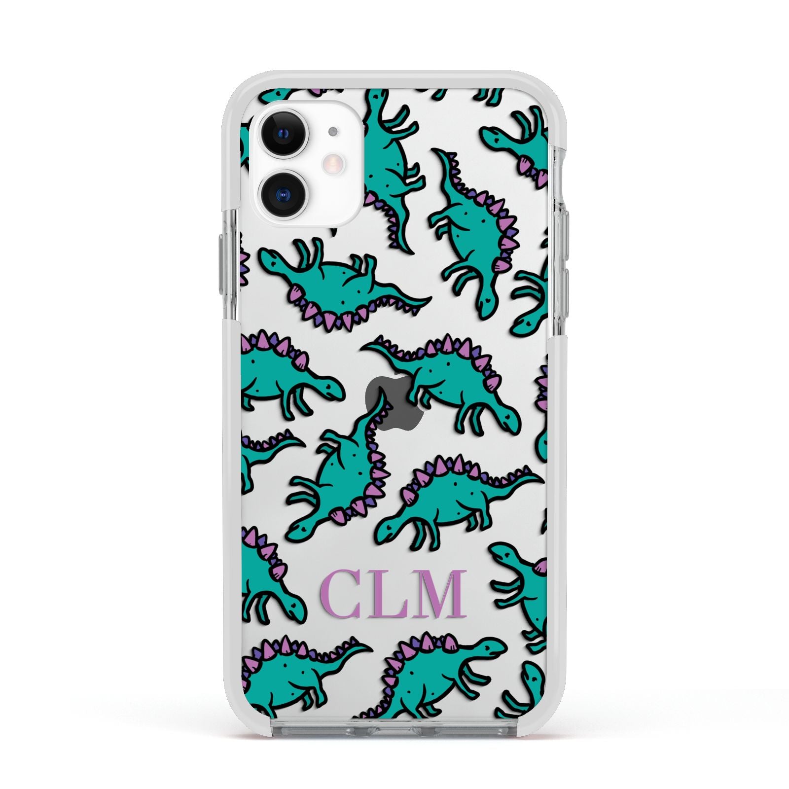 Personalised Dinosaur Monogrammed Apple iPhone 11 in White with White Impact Case