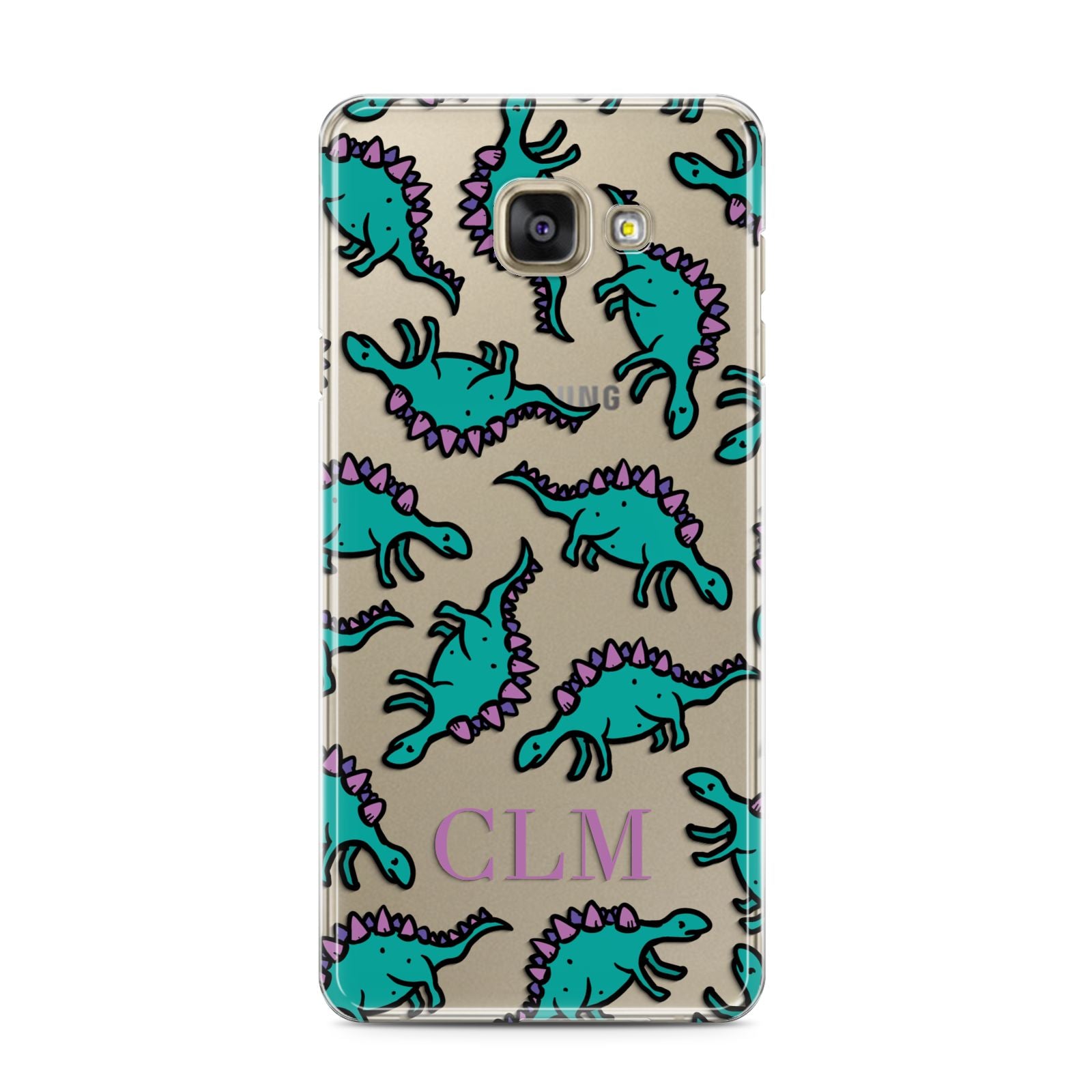 Personalised Dinosaur Monogrammed Samsung Galaxy A3 2016 Case on gold phone