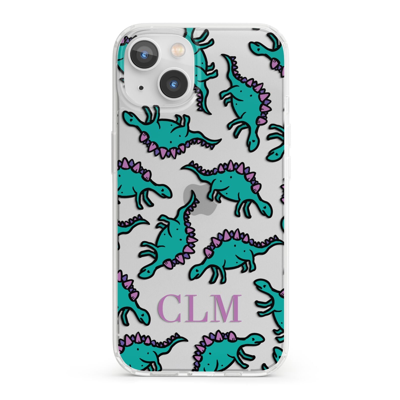 Personalised Dinosaur Monogrammed iPhone 13 Clear Bumper Case
