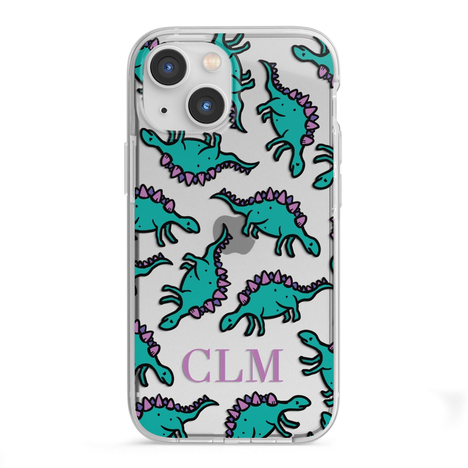 Personalised Dinosaur Monogrammed iPhone 13 Mini TPU Impact Case with White Edges