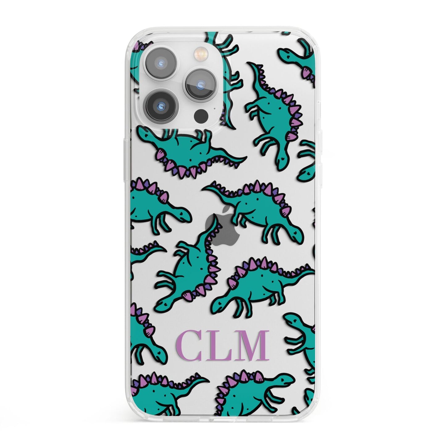 Personalised Dinosaur Monogrammed iPhone 13 Pro Max Clear Bumper Case