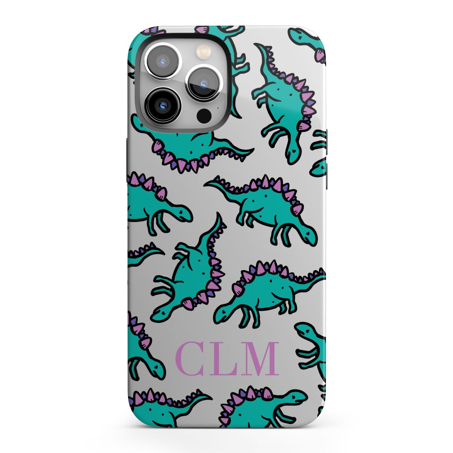 Personalised Dinosaur Monogrammed iPhone 13 Pro Max Full Wrap 3D Tough Case