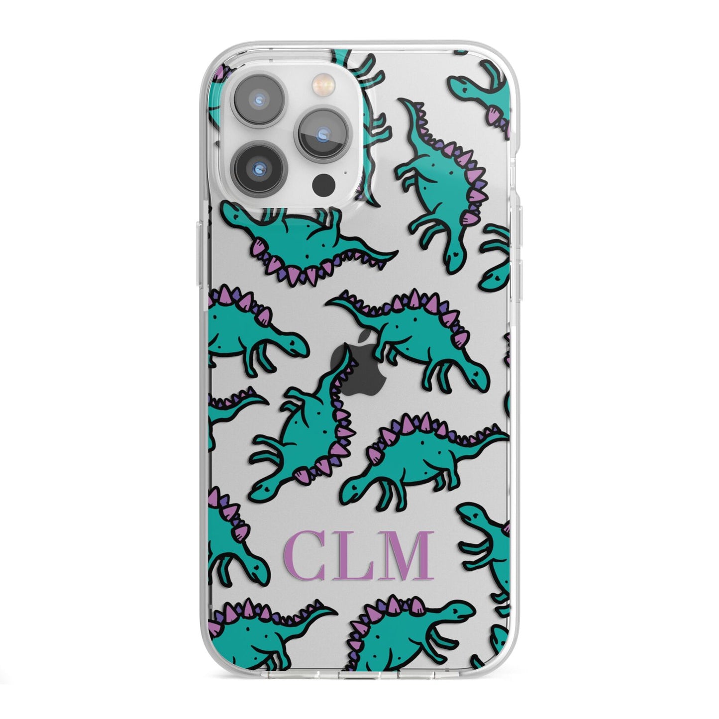 Personalised Dinosaur Monogrammed iPhone 13 Pro Max TPU Impact Case with White Edges