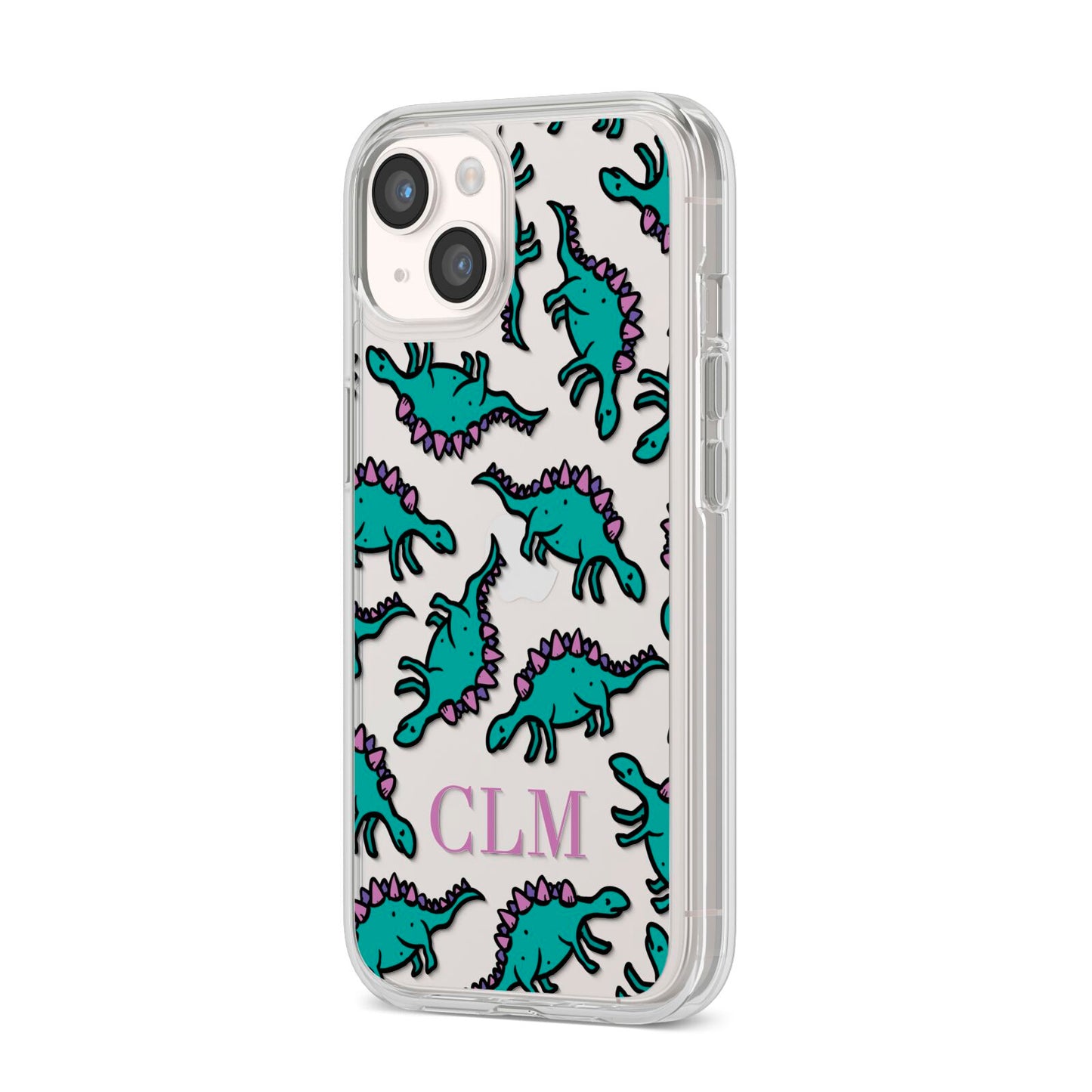 Personalised Dinosaur Monogrammed iPhone 14 Clear Tough Case Starlight Angled Image