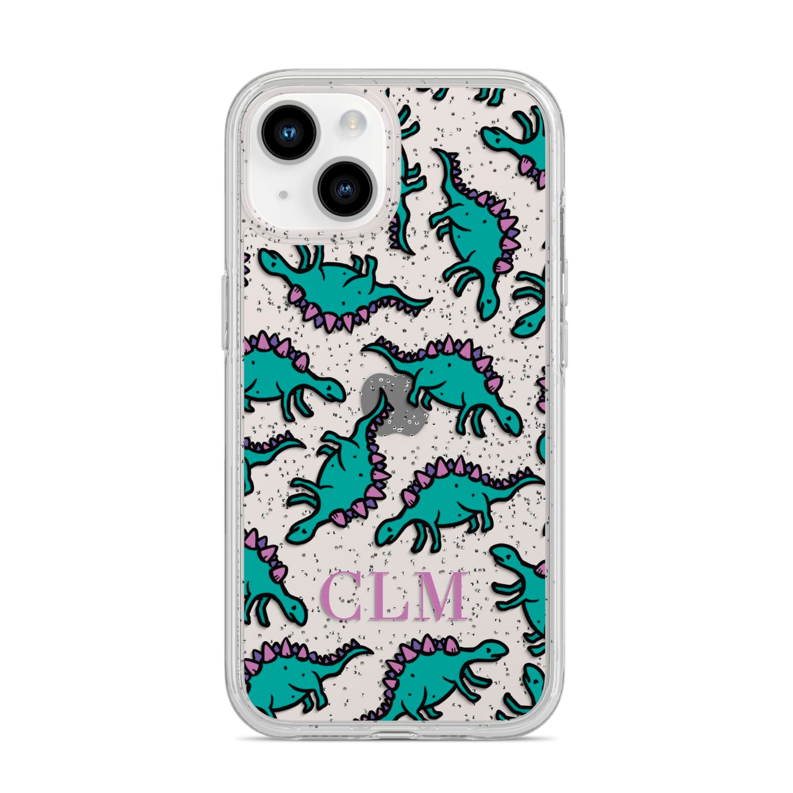 Personalised Dinosaur Monogrammed iPhone 14 Glitter Tough Case Starlight