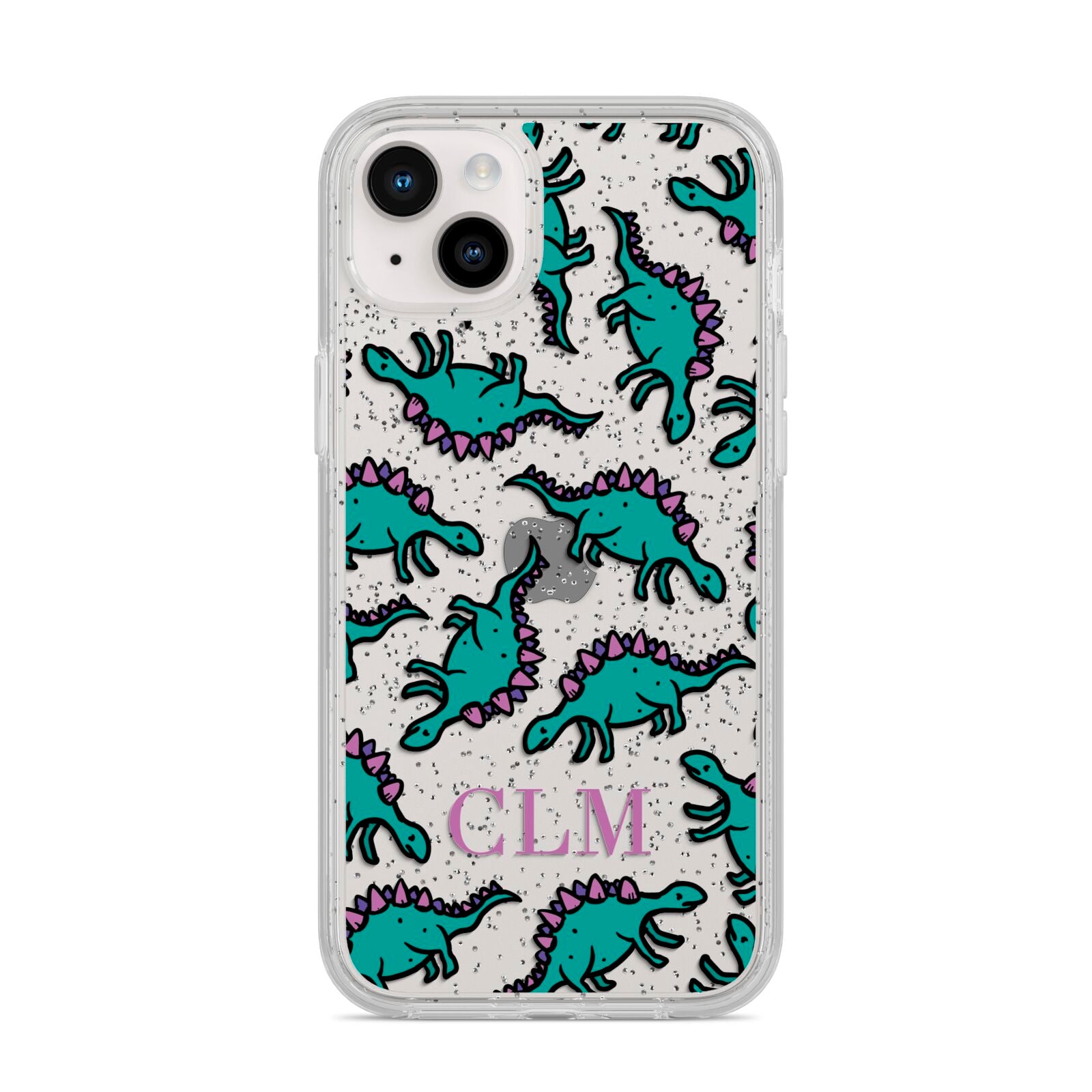 Personalised Dinosaur Monogrammed iPhone 14 Plus Glitter Tough Case Starlight