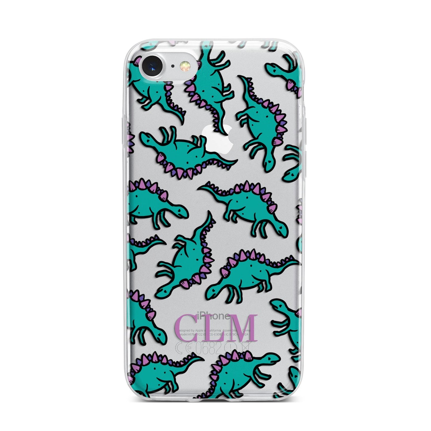 Personalised Dinosaur Monogrammed iPhone 7 Bumper Case on Silver iPhone