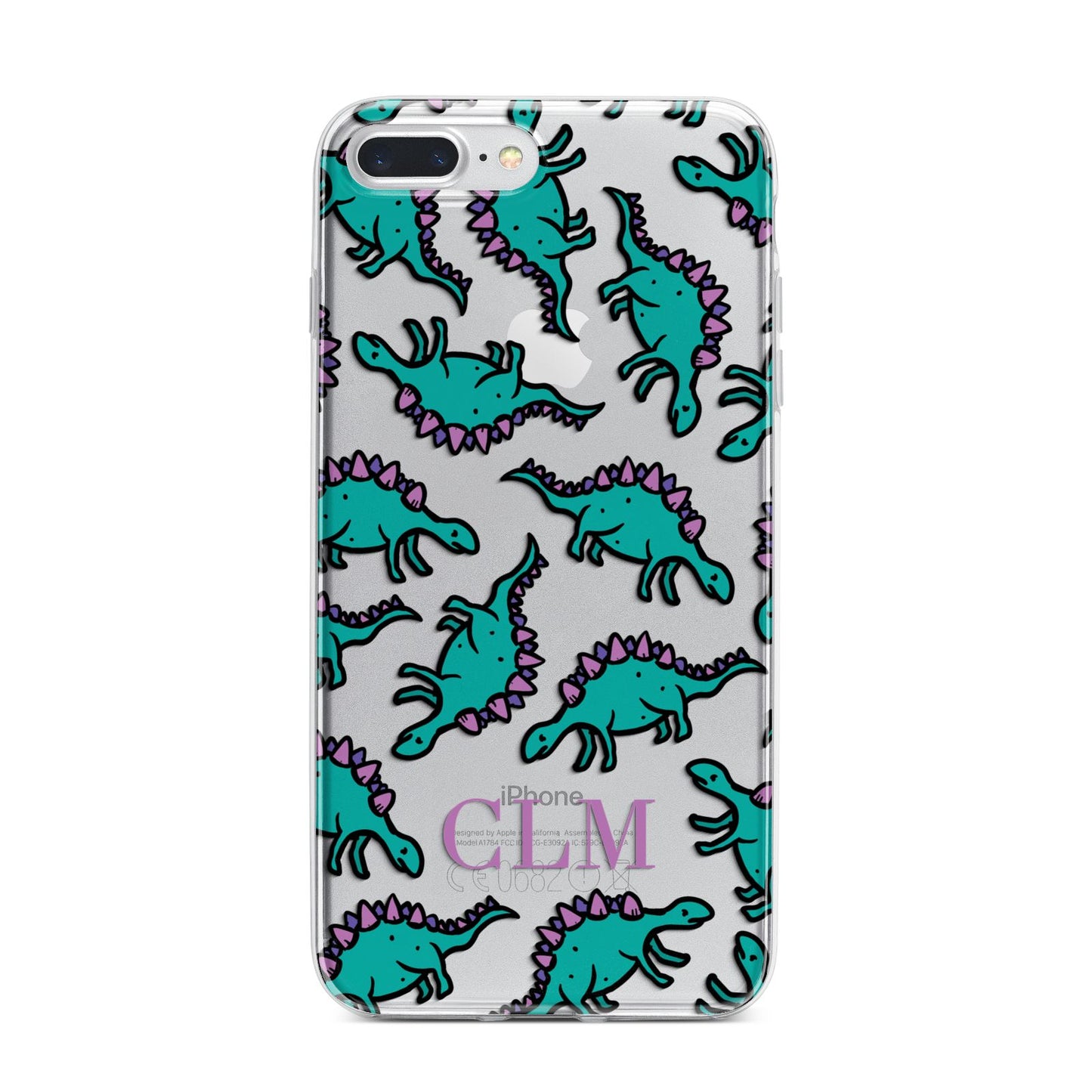 Personalised Dinosaur Monogrammed iPhone 7 Plus Bumper Case on Silver iPhone