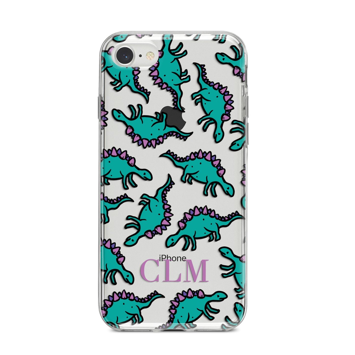 Personalised Dinosaur Monogrammed iPhone 8 Bumper Case on Silver iPhone