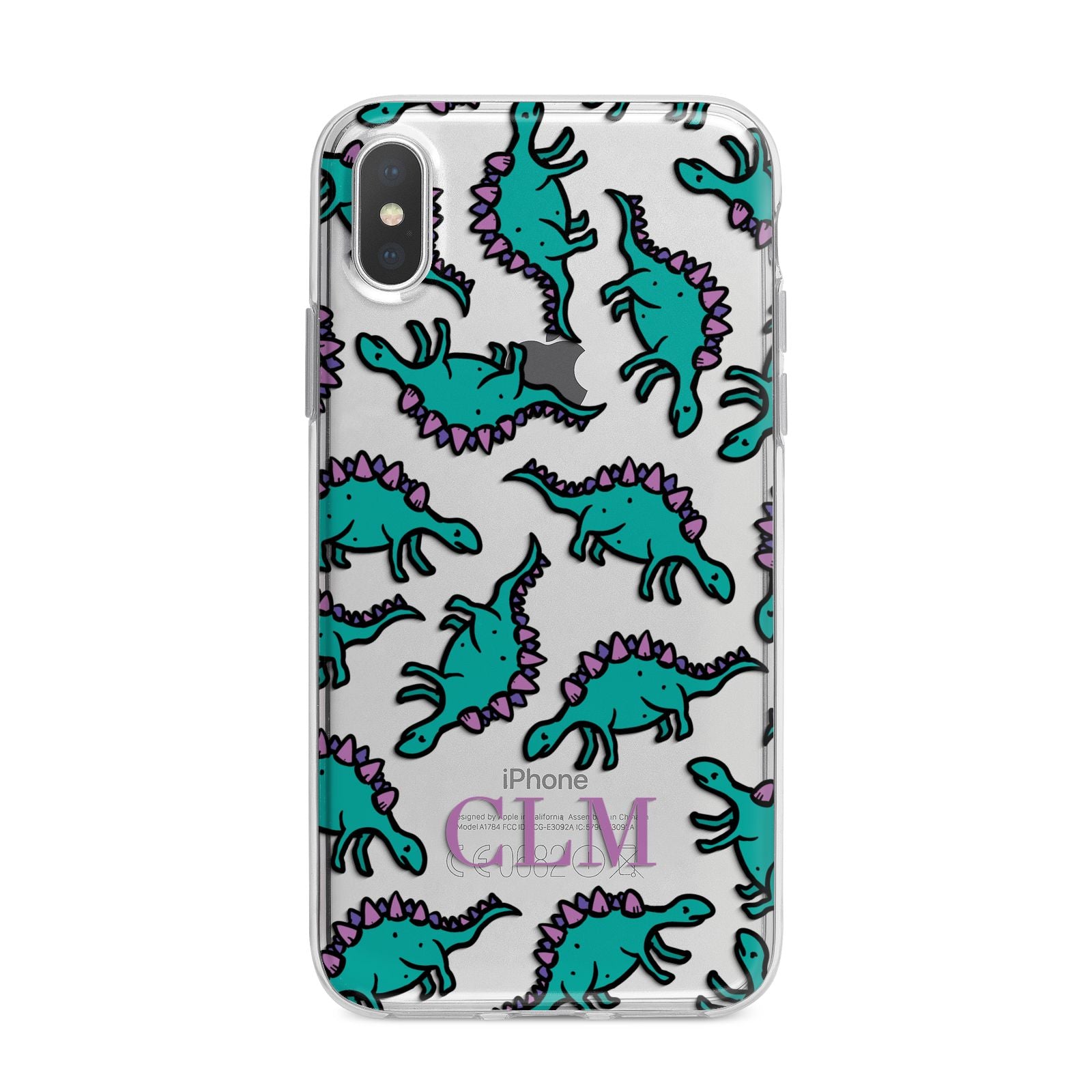 Personalised Dinosaur Monogrammed iPhone X Bumper Case on Silver iPhone Alternative Image 1