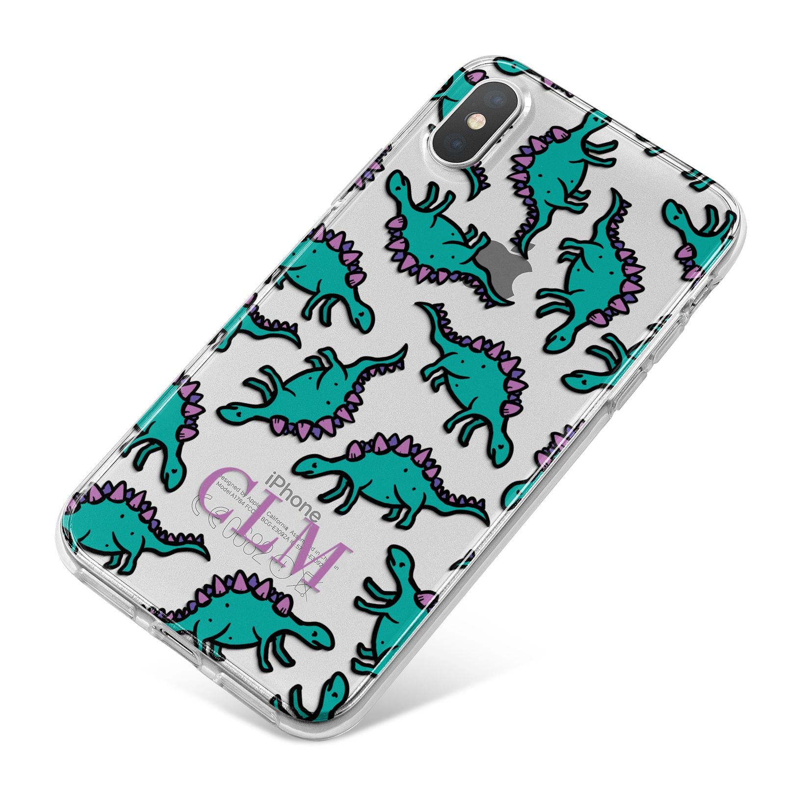Personalised Dinosaur Monogrammed iPhone X Bumper Case on Silver iPhone