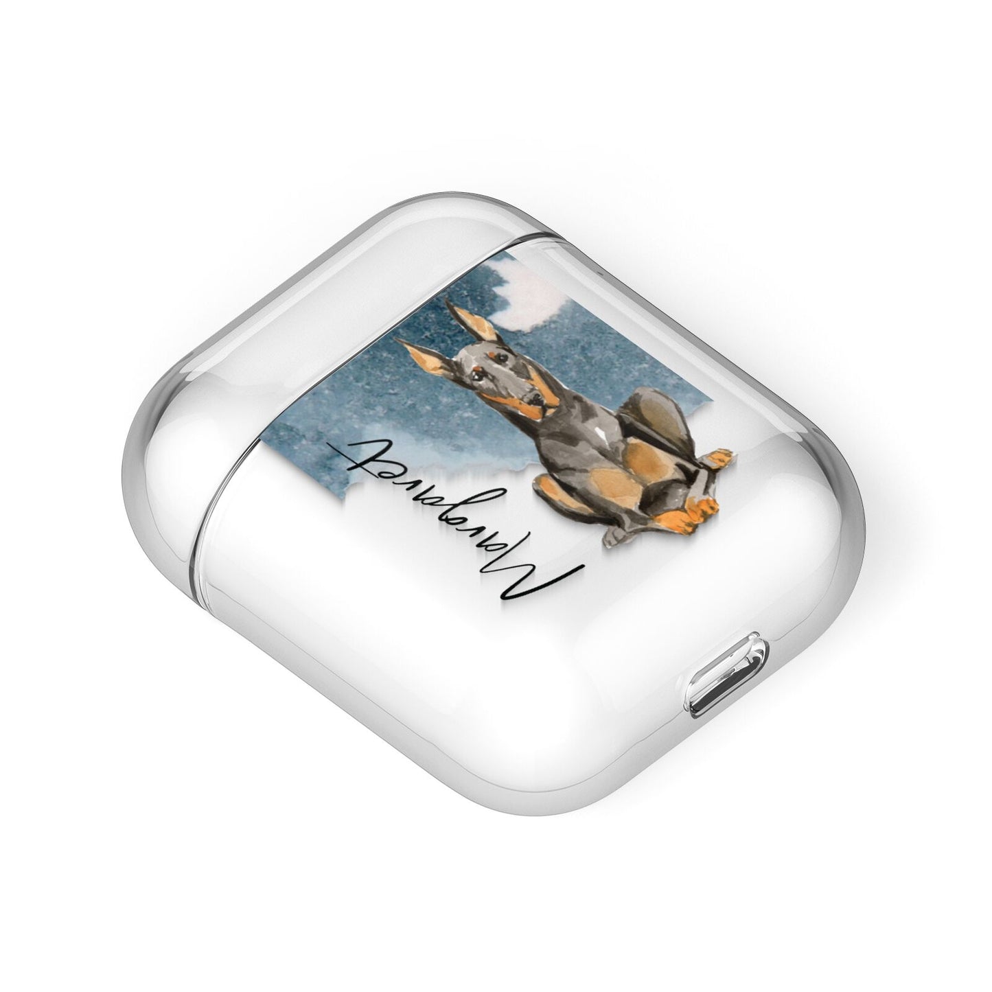 Personalised Doberman Dog AirPods Case Laid Flat