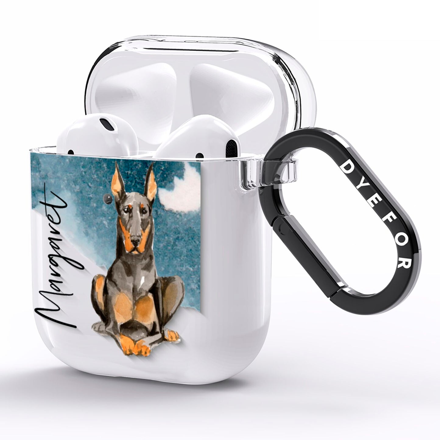 Personalised Doberman Dog AirPods Clear Case Side Image