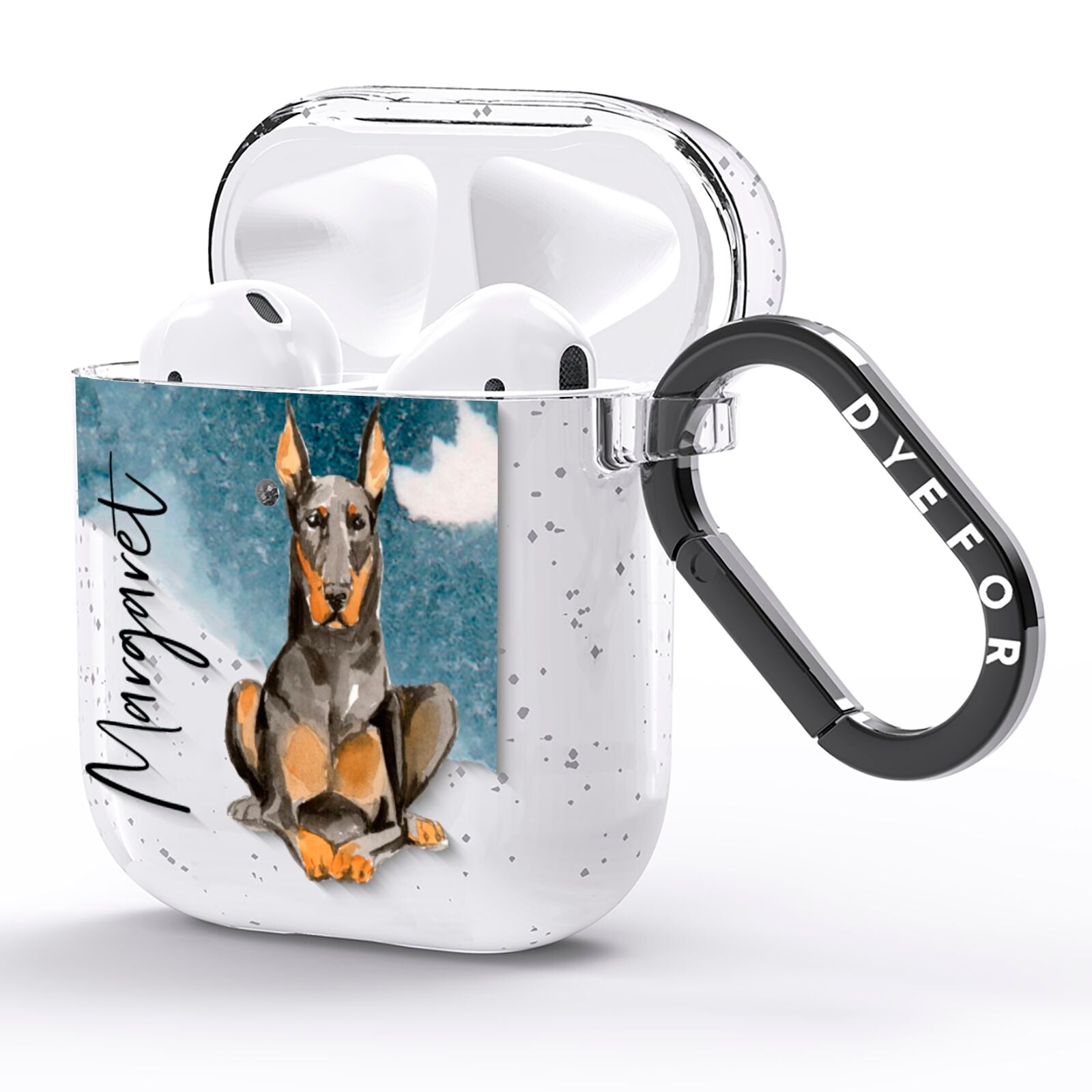 Personalised Doberman Dog AirPods Glitter Case Side Image
