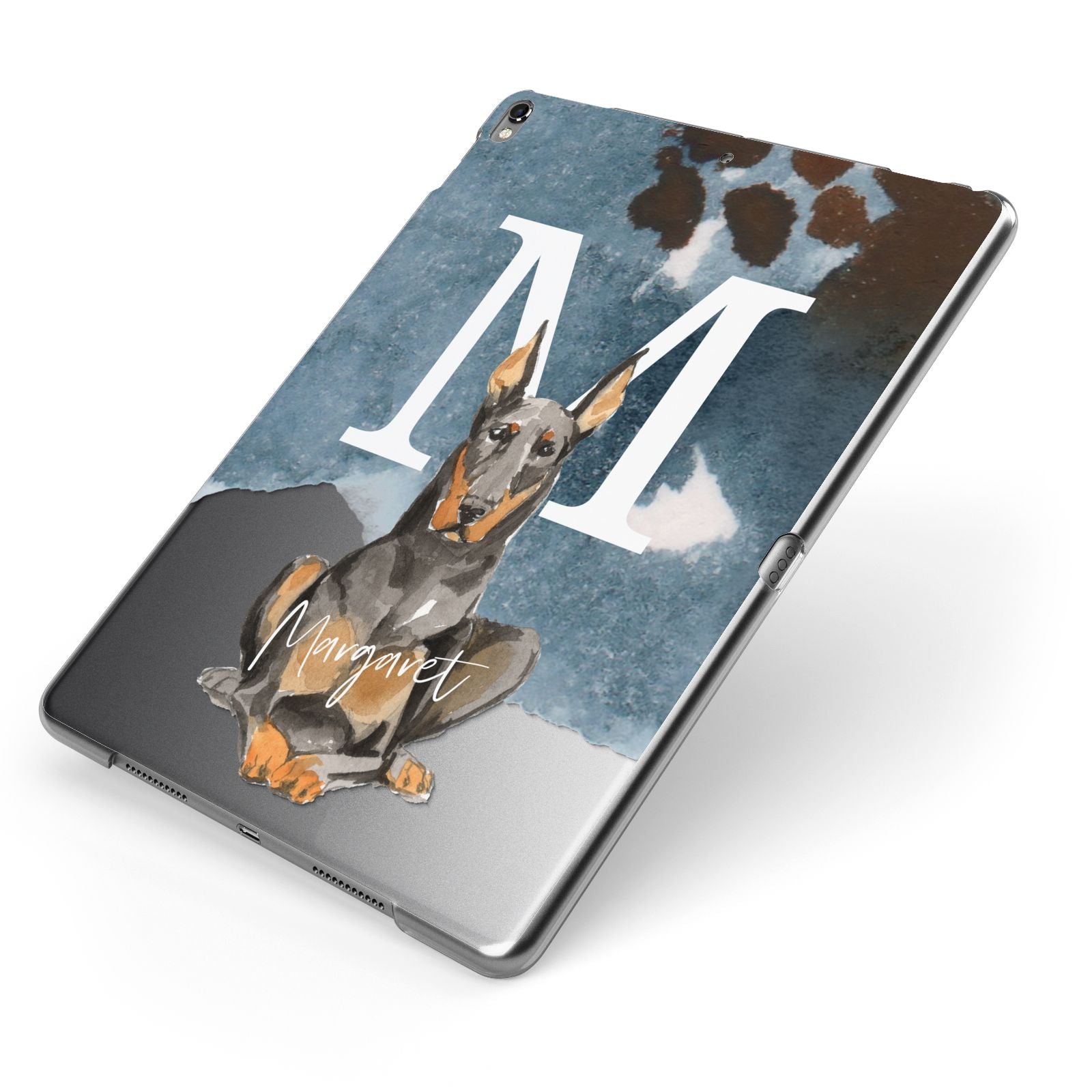 Personalised Doberman Dog Apple iPad Case on Grey iPad Side View