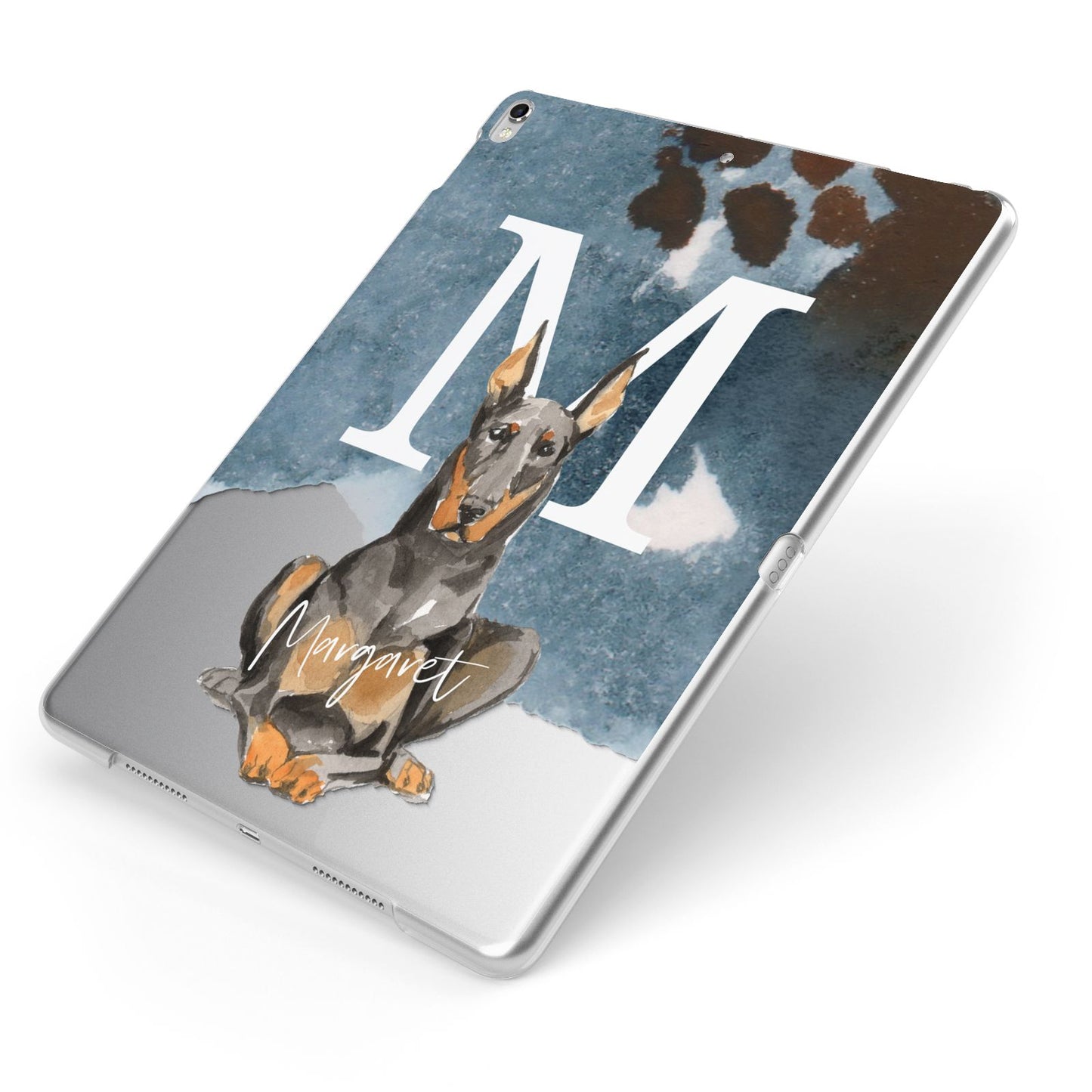 Personalised Doberman Dog Apple iPad Case on Silver iPad Side View