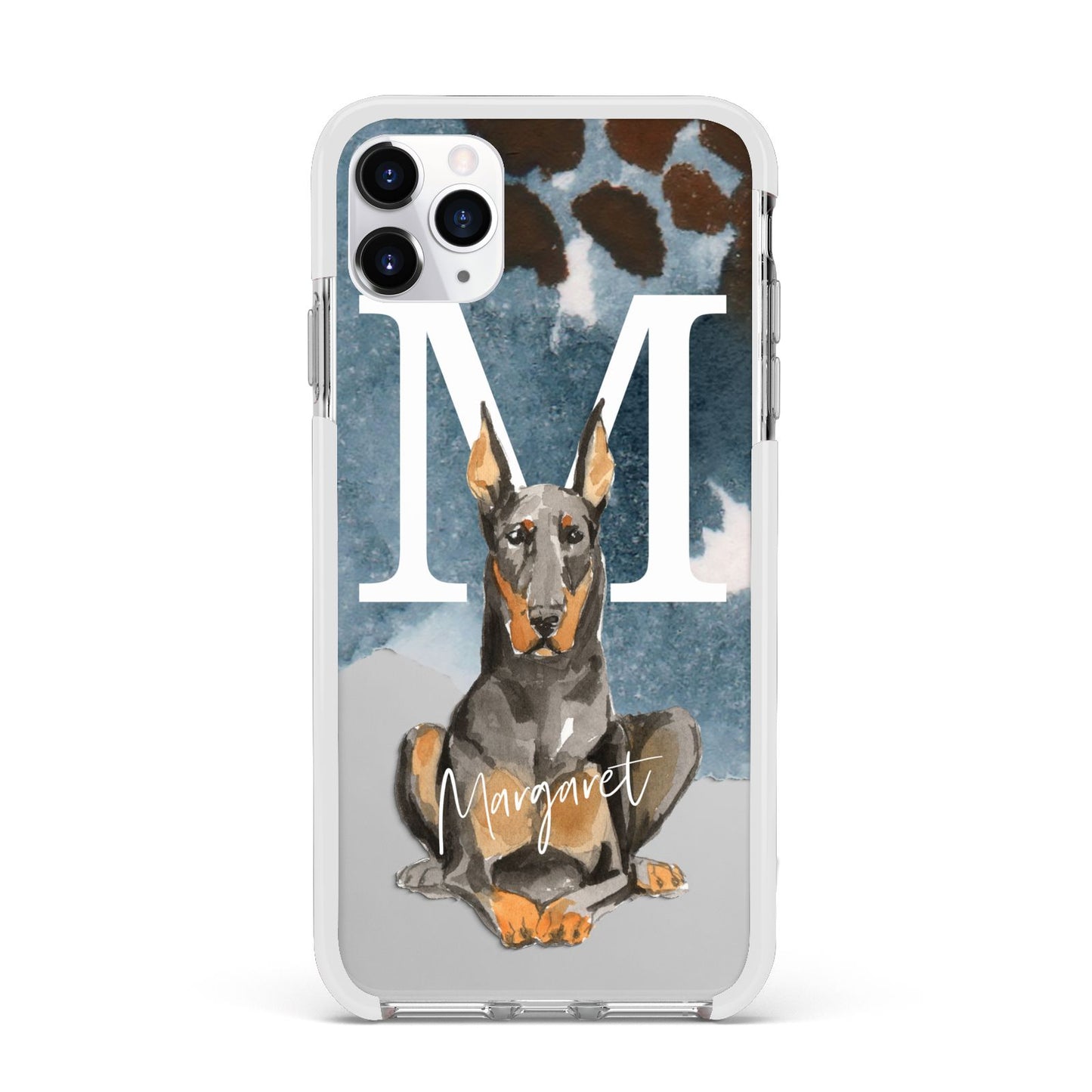 Personalised Doberman Dog Apple iPhone 11 Pro Max in Silver with White Impact Case